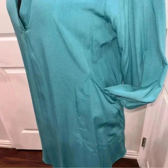 Ekouer teal v- neck shirt dress long sleeve with pockets NWT - Picture 8 of 10